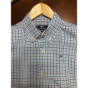Vineyard Vines Boys L/S Button Down Whale Shirt, Blue plaid